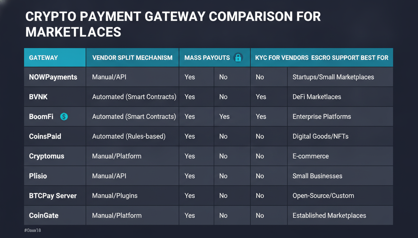 Crypto marketplace gateways comparison matrix
