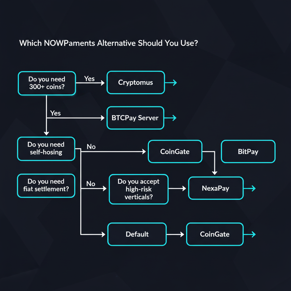 Decision flowchart for choosing the right NOWPayments alternative by use case