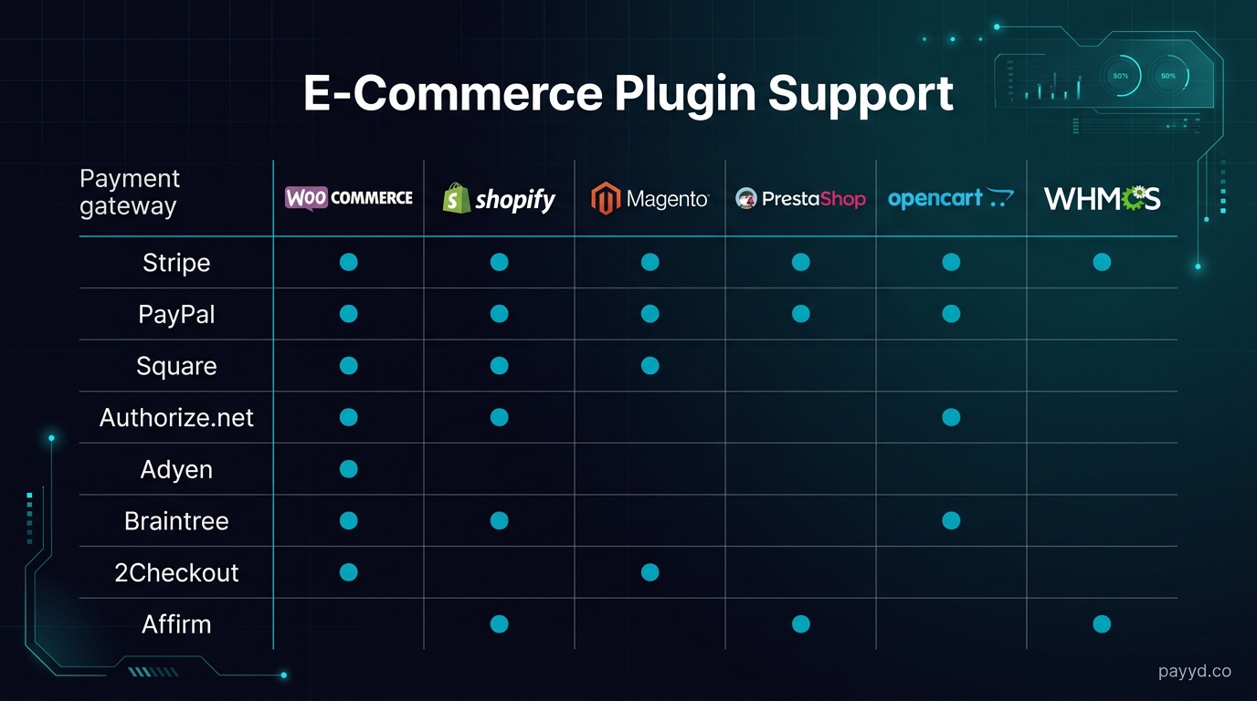 E-commerce plugin support across crypto payment gateways