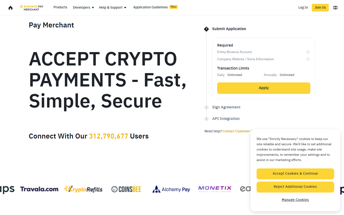 Binance Pay merchant dashboard showing zero-fee crypto payment acceptance