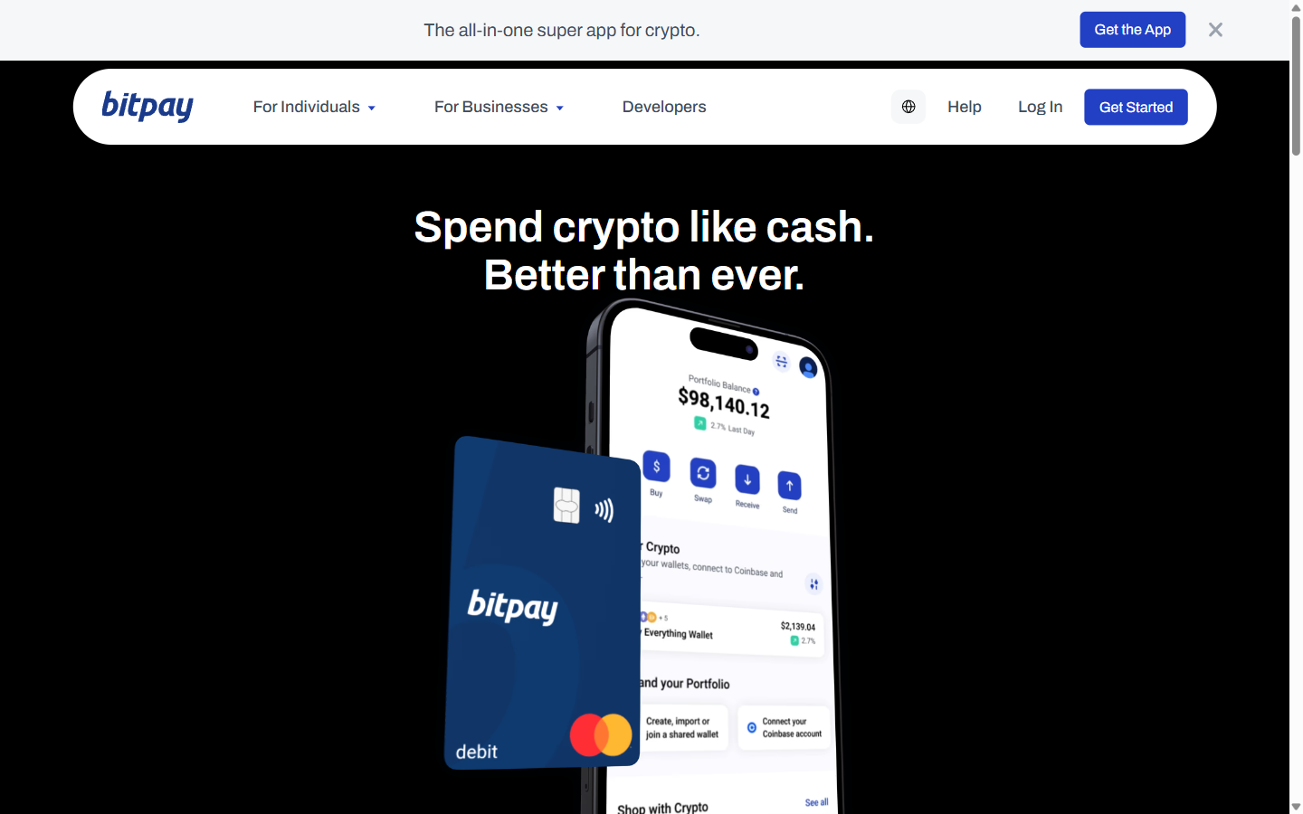 BitPay prepaid Mastercard debit card page