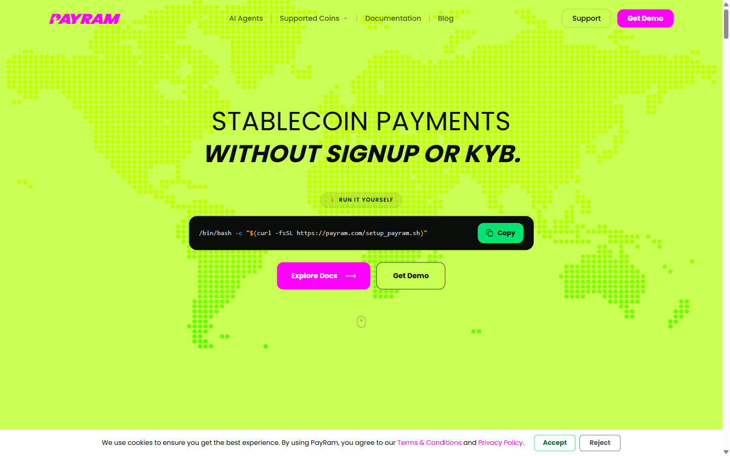 PayRam self-hosted crypto payment gateway homepage